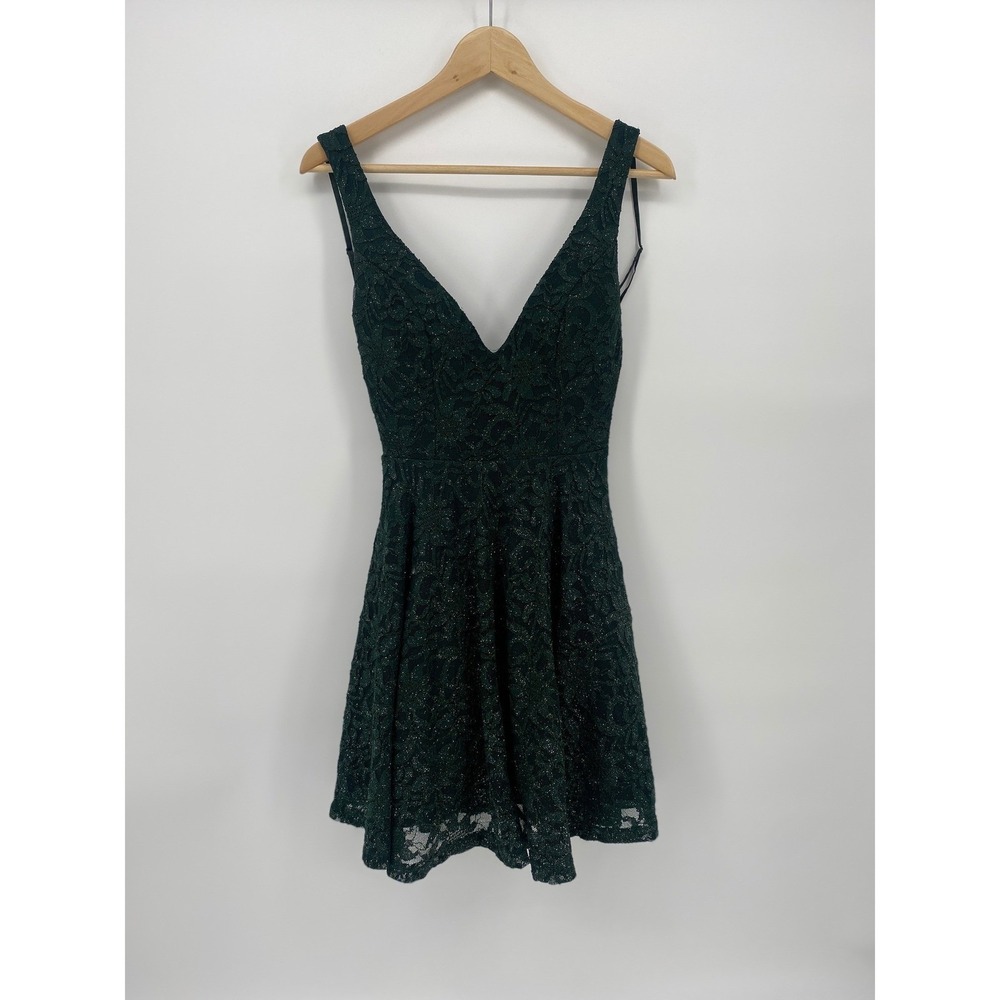 Windsor Dress Women Small Green Excellent Glitter Lace Fit Flare Cocktail Party